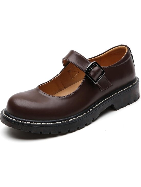 Shoes - Stylish Women's Leather Mary Jane Flats - Round Toe, Non-Slip, Ankle Strap